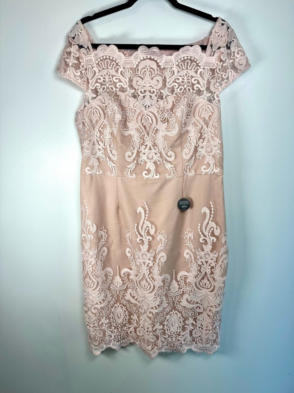 Chi chi London Curve Asselia Lace Off the Shoulder Bardot Midi Dress Blush 18